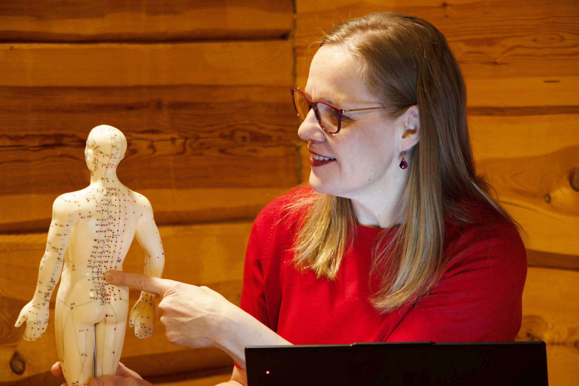 Seija Ekholm esittelee tsuboja eli akupisteitä.